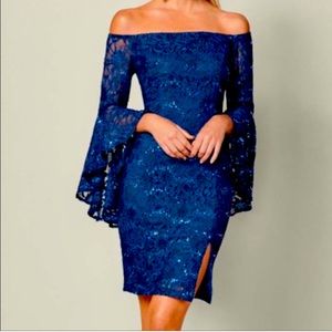 Off the Shoulder Sparkly Blue Dress